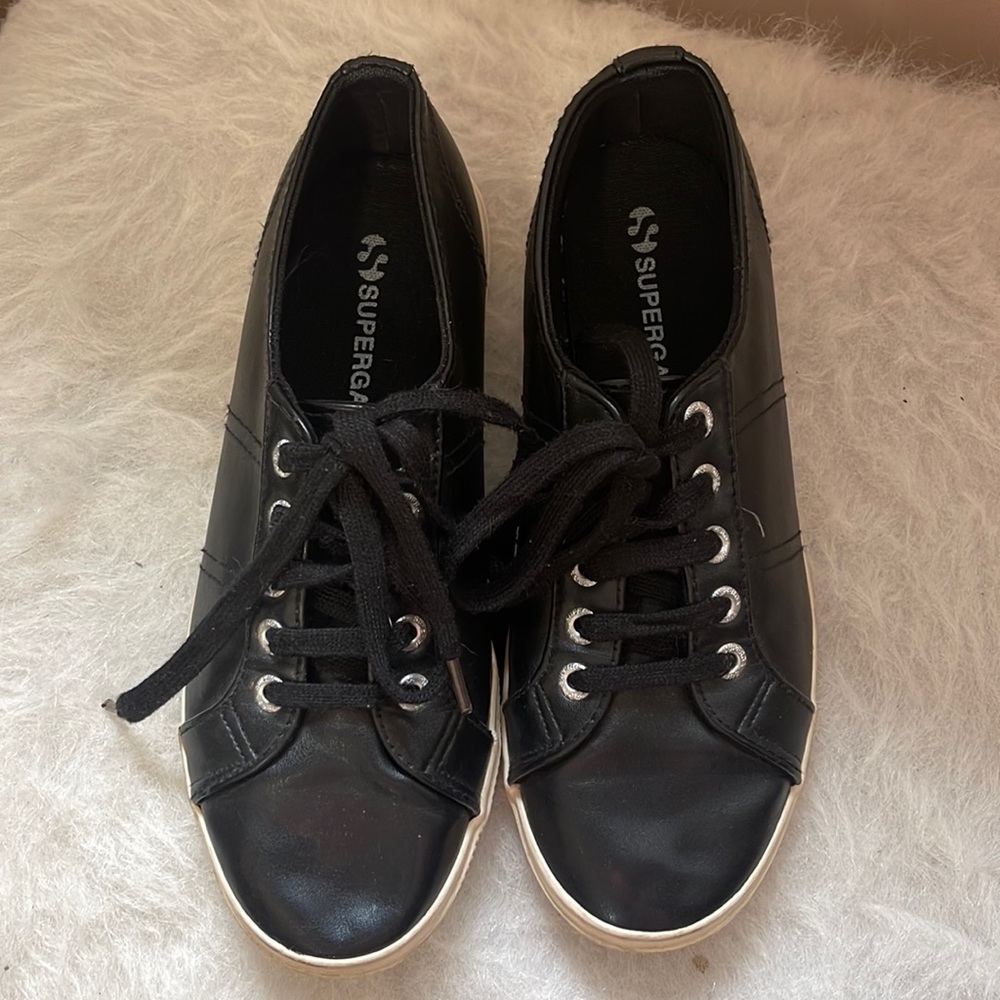 SUPERGA Black Leather Shoes sz 37.5 - US 7